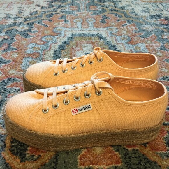 SUPERGA Orange Apricot Peach Linen Platform Rafia Sneakers Shoes EU 38 or US 7.5 - Picture 4 of 9